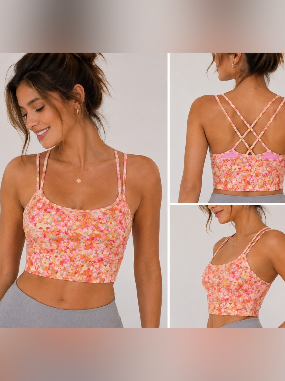 OFFLINE By Aerie Real Me Strappy Sports Bra Floral Pink Size Small